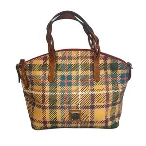 Dooney & Bourke Plaid Satchel in Yellow, Green, Burgundy & Tan